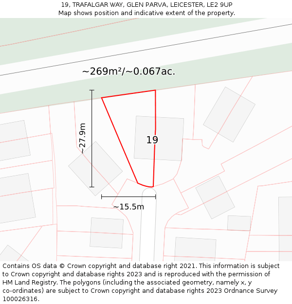 19, TRAFALGAR WAY, GLEN PARVA, LEICESTER, LE2 9UP: Plot and title map