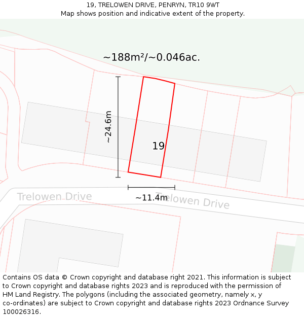 19, TRELOWEN DRIVE, PENRYN, TR10 9WT: Plot and title map