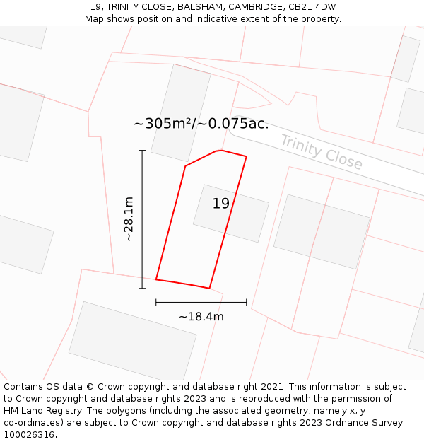 19, TRINITY CLOSE, BALSHAM, CAMBRIDGE, CB21 4DW: Plot and title map