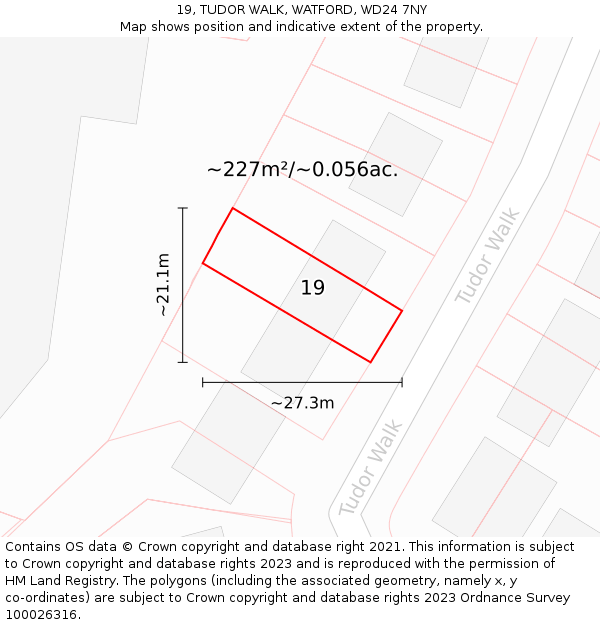 19, TUDOR WALK, WATFORD, WD24 7NY: Plot and title map