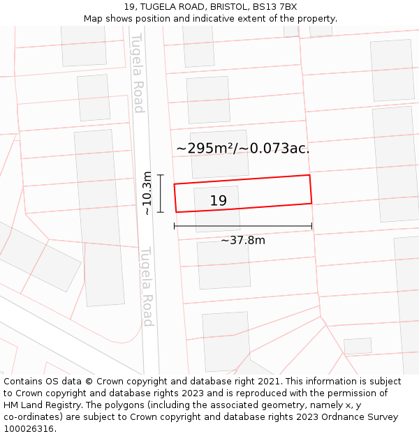 19, TUGELA ROAD, BRISTOL, BS13 7BX: Plot and title map