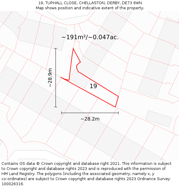 19, TUPHALL CLOSE, CHELLASTON, DERBY, DE73 6WN: Plot and title map