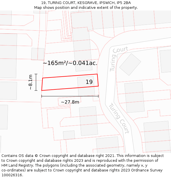 19, TURING COURT, KESGRAVE, IPSWICH, IP5 2BA: Plot and title map