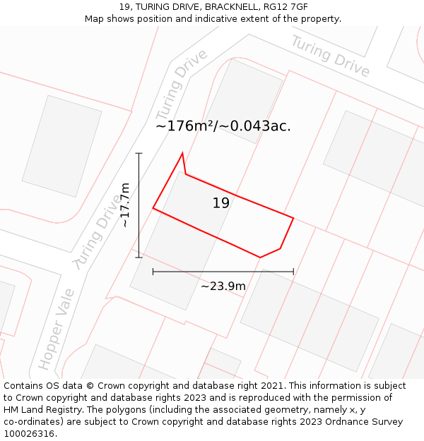 19, TURING DRIVE, BRACKNELL, RG12 7GF: Plot and title map