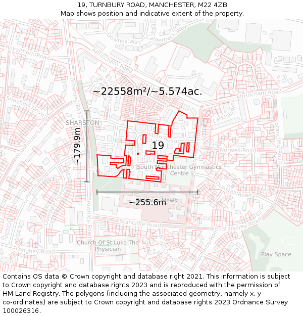 19, TURNBURY ROAD, MANCHESTER, M22 4ZB: Plot and title map