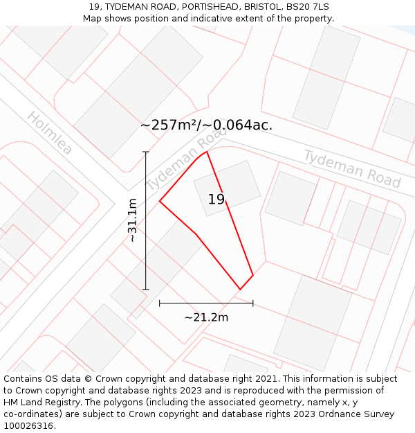 19, TYDEMAN ROAD, PORTISHEAD, BRISTOL, BS20 7LS: Plot and title map