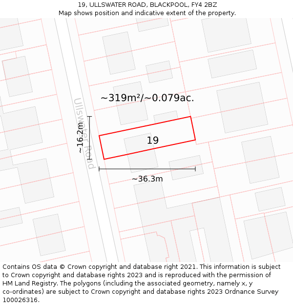 19, ULLSWATER ROAD, BLACKPOOL, FY4 2BZ: Plot and title map