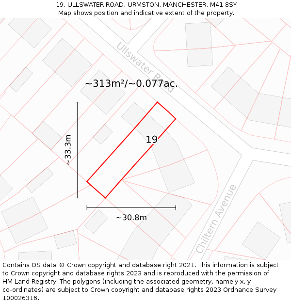 19, ULLSWATER ROAD, URMSTON, MANCHESTER, M41 8SY: Plot and title map