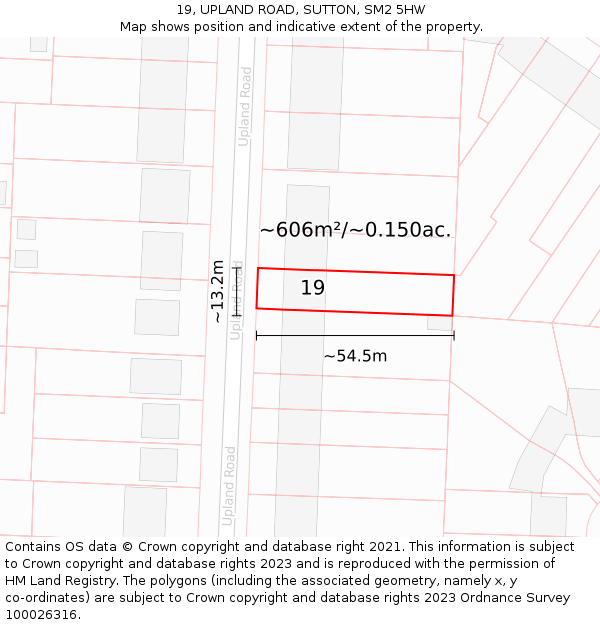 19, UPLAND ROAD, SUTTON, SM2 5HW: Plot and title map