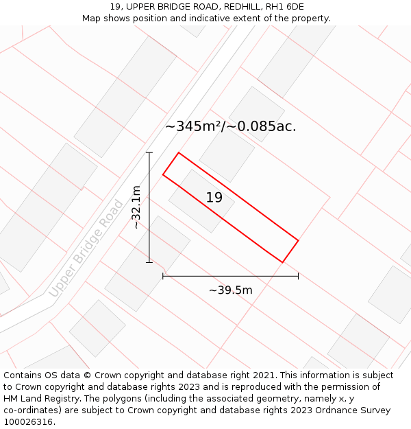 19, UPPER BRIDGE ROAD, REDHILL, RH1 6DE: Plot and title map