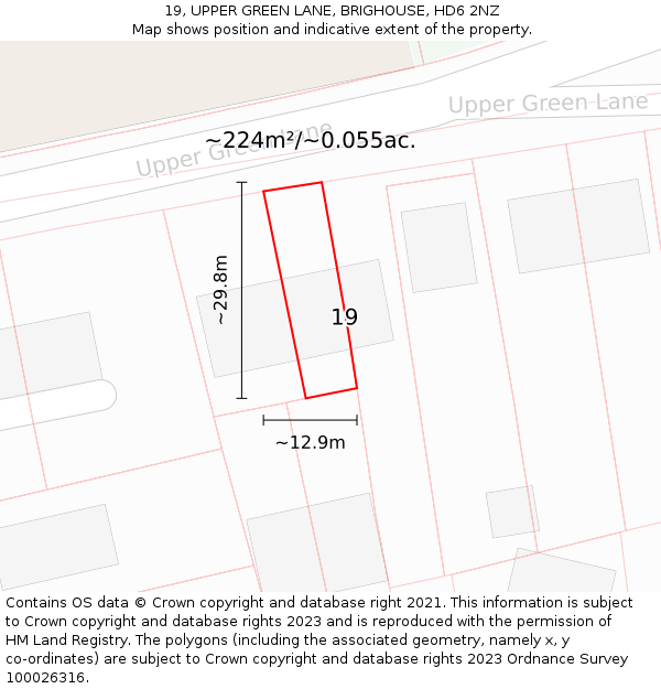 19, UPPER GREEN LANE, BRIGHOUSE, HD6 2NZ: Plot and title map