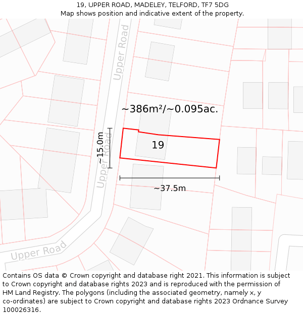 19, UPPER ROAD, MADELEY, TELFORD, TF7 5DG: Plot and title map