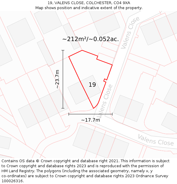 19, VALENS CLOSE, COLCHESTER, CO4 9XA: Plot and title map