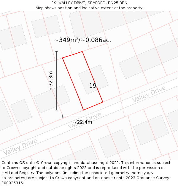 19, VALLEY DRIVE, SEAFORD, BN25 3BN: Plot and title map