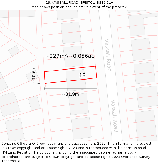 19, VASSALL ROAD, BRISTOL, BS16 2LH: Plot and title map