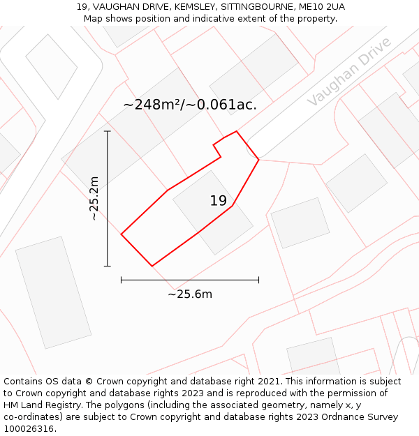 19, VAUGHAN DRIVE, KEMSLEY, SITTINGBOURNE, ME10 2UA: Plot and title map