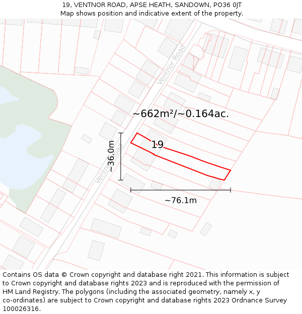 19, VENTNOR ROAD, APSE HEATH, SANDOWN, PO36 0JT: Plot and title map