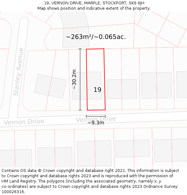 19, VERNON DRIVE, MARPLE, STOCKPORT, SK6 6JH: Plot and title map