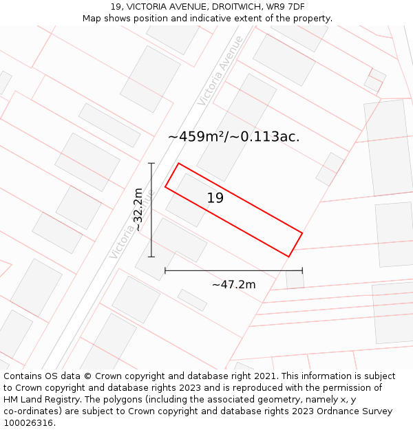 19, VICTORIA AVENUE, DROITWICH, WR9 7DF: Plot and title map