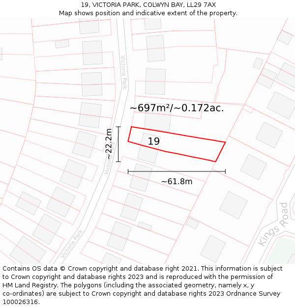 19, VICTORIA PARK, COLWYN BAY, LL29 7AX: Plot and title map