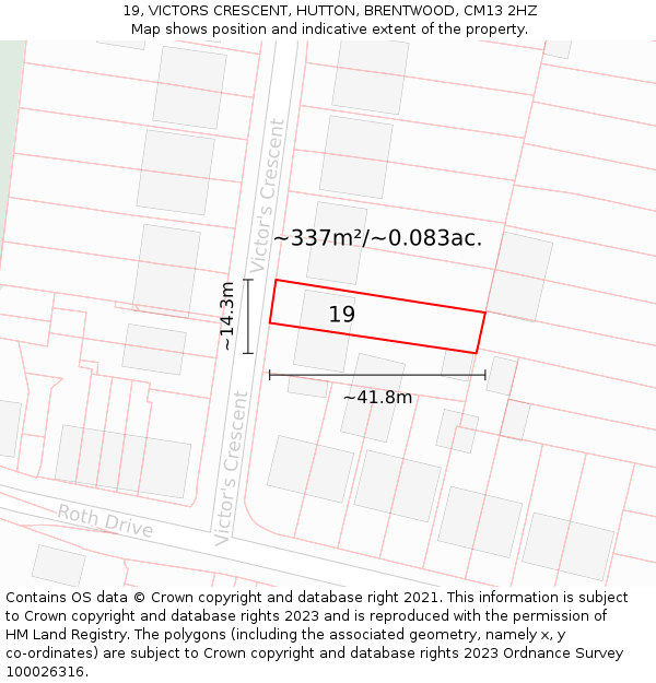 19, VICTORS CRESCENT, HUTTON, BRENTWOOD, CM13 2HZ: Plot and title map