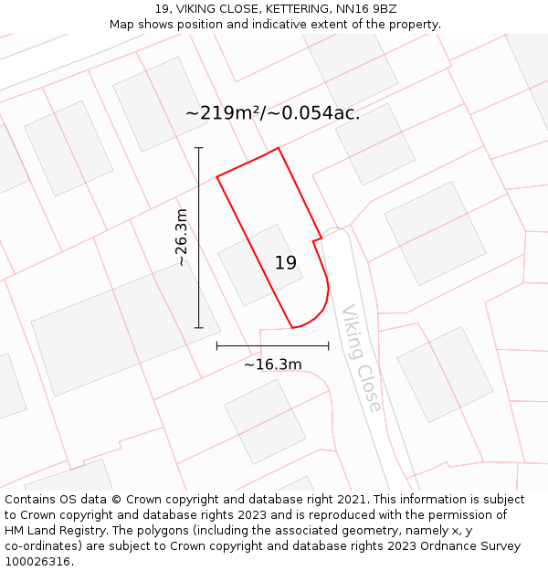 19, VIKING CLOSE, KETTERING, NN16 9BZ: Plot and title map