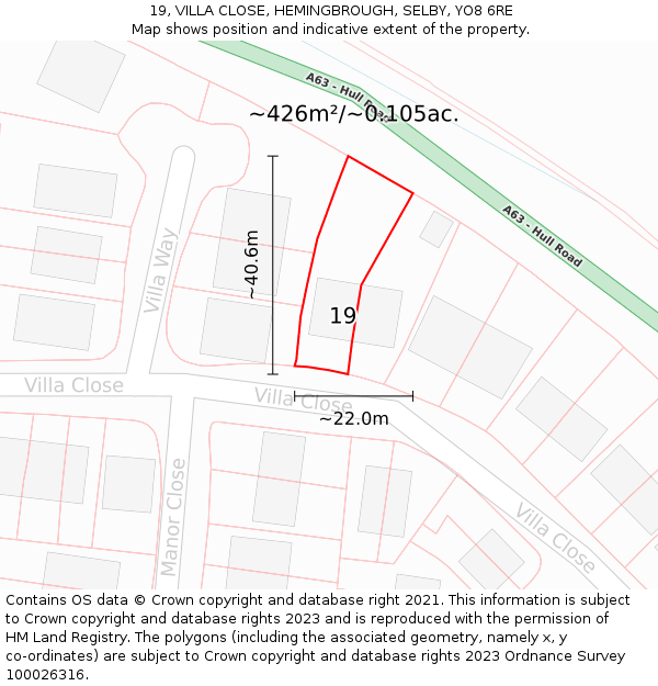 19, VILLA CLOSE, HEMINGBROUGH, SELBY, YO8 6RE: Plot and title map