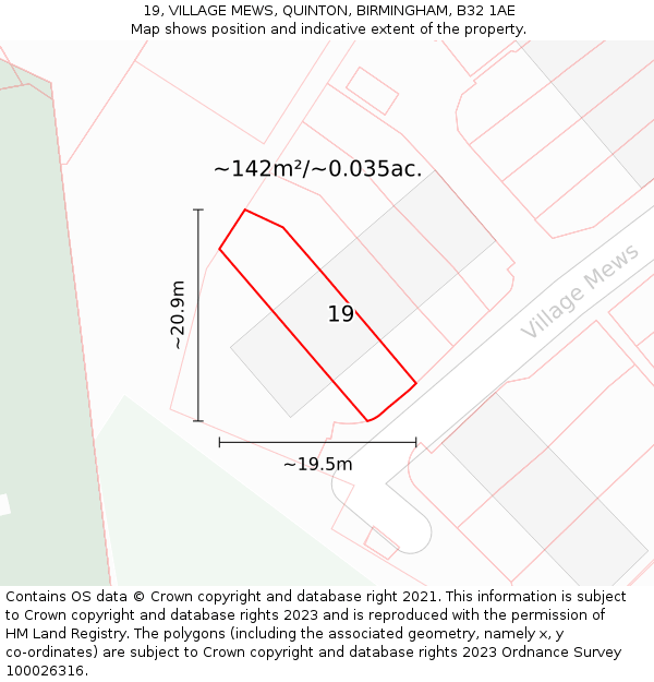 19, VILLAGE MEWS, QUINTON, BIRMINGHAM, B32 1AE: Plot and title map