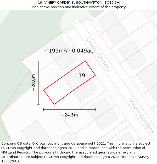 19, VINERY GARDENS, SOUTHAMPTON, SO16 6HJ: Plot and title map