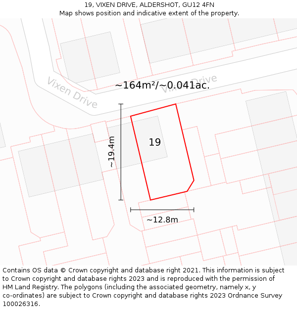 19, VIXEN DRIVE, ALDERSHOT, GU12 4FN: Plot and title map