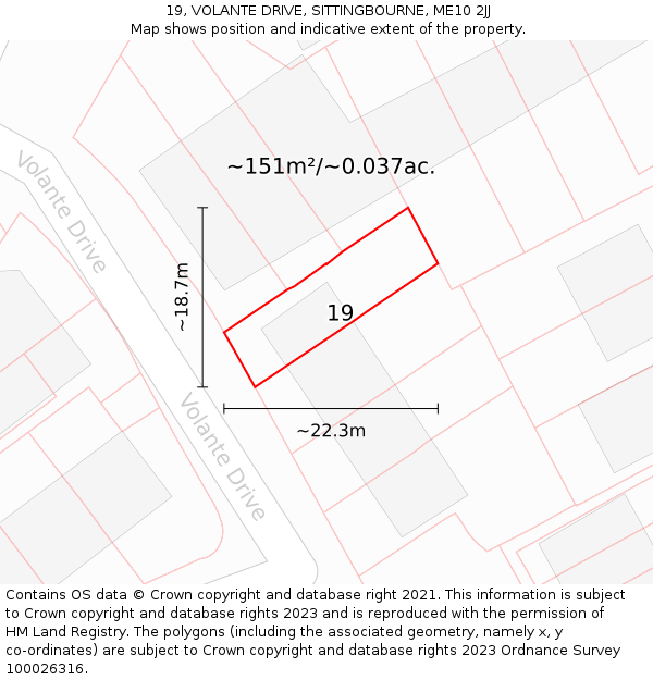 19, VOLANTE DRIVE, SITTINGBOURNE, ME10 2JJ: Plot and title map