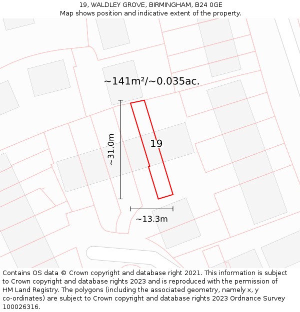 19, WALDLEY GROVE, BIRMINGHAM, B24 0GE: Plot and title map