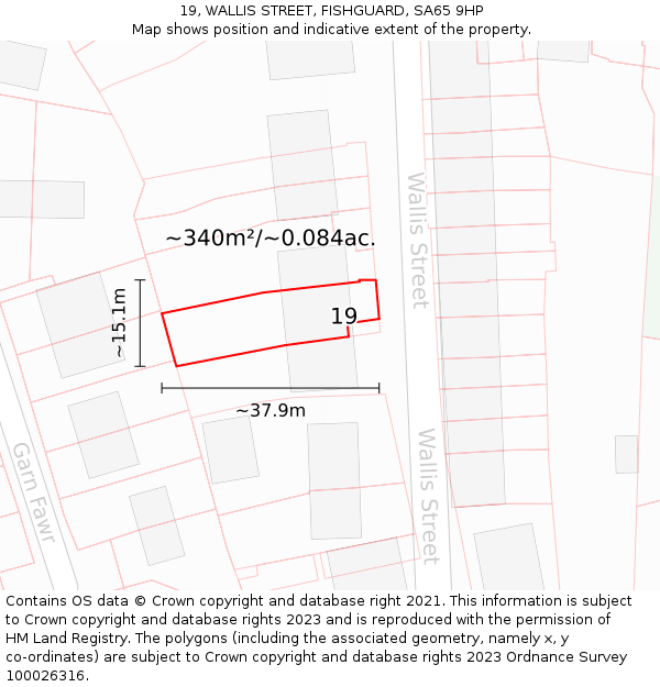 19, WALLIS STREET, FISHGUARD, SA65 9HP: Plot and title map