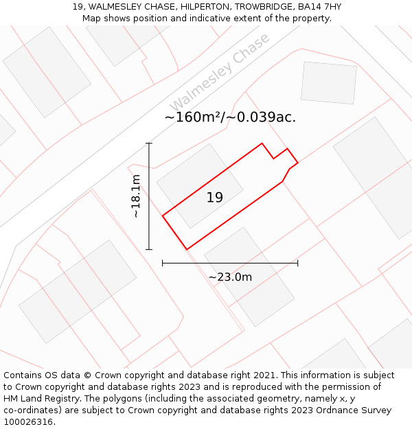 19, WALMESLEY CHASE, HILPERTON, TROWBRIDGE, BA14 7HY: Plot and title map