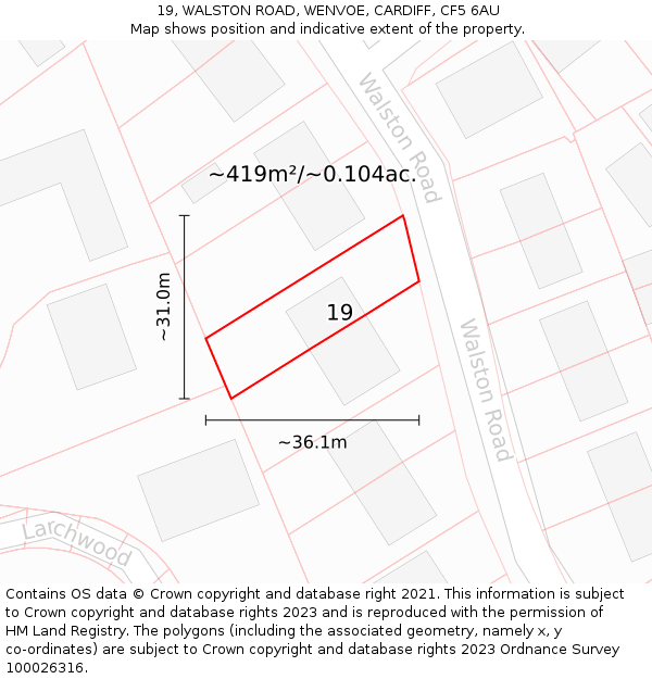 19, WALSTON ROAD, WENVOE, CARDIFF, CF5 6AU: Plot and title map