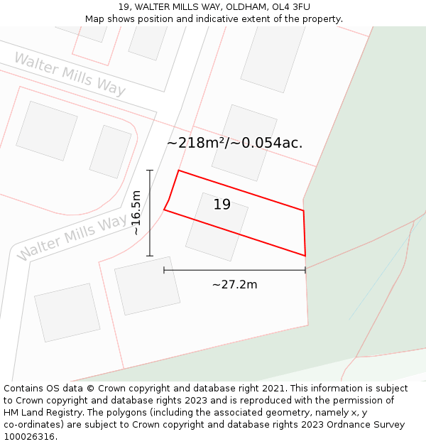 19, WALTER MILLS WAY, OLDHAM, OL4 3FU: Plot and title map