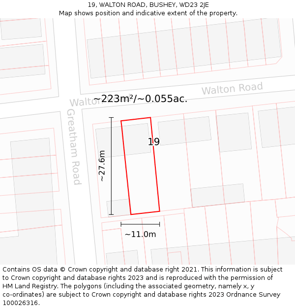 19, WALTON ROAD, BUSHEY, WD23 2JE: Plot and title map