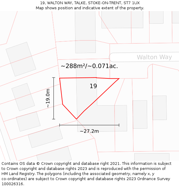 19, WALTON WAY, TALKE, STOKE-ON-TRENT, ST7 1UX: Plot and title map