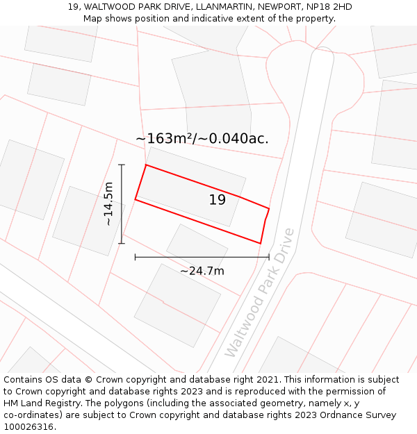 19, WALTWOOD PARK DRIVE, LLANMARTIN, NEWPORT, NP18 2HD: Plot and title map