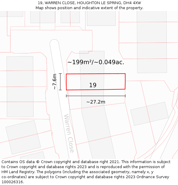19, WARREN CLOSE, HOUGHTON LE SPRING, DH4 4XW: Plot and title map
