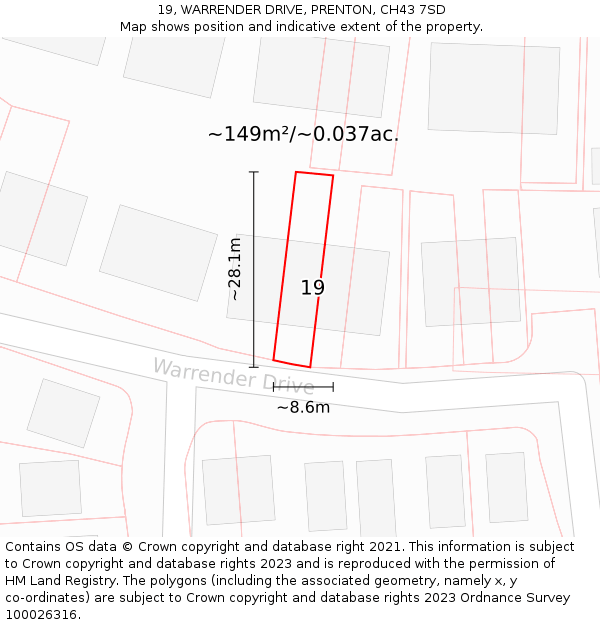 19, WARRENDER DRIVE, PRENTON, CH43 7SD: Plot and title map