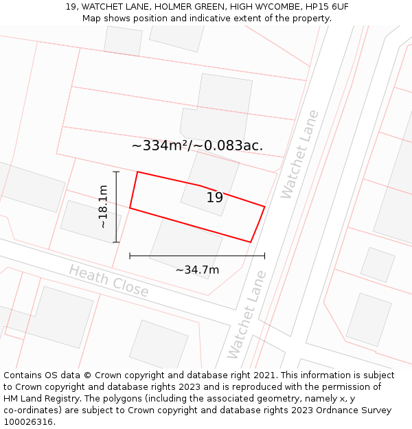 19, WATCHET LANE, HOLMER GREEN, HIGH WYCOMBE, HP15 6UF: Plot and title map