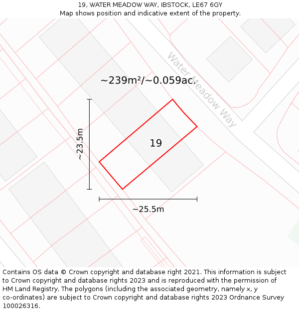 19, WATER MEADOW WAY, IBSTOCK, LE67 6GY: Plot and title map