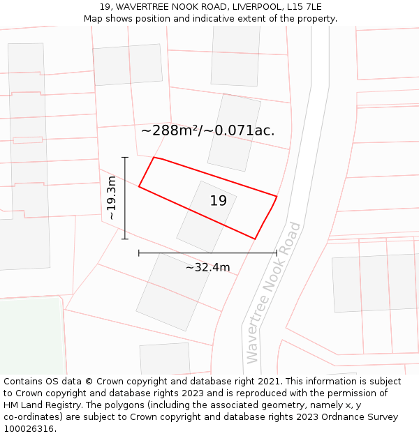 19, WAVERTREE NOOK ROAD, LIVERPOOL, L15 7LE: Plot and title map