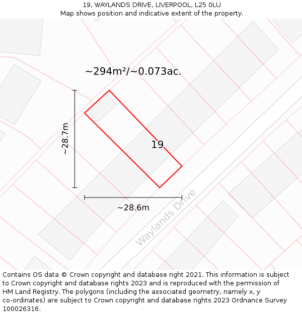 19, WAYLANDS DRIVE, LIVERPOOL, L25 0LU: Plot and title map