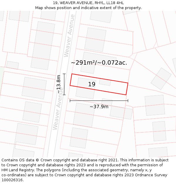 19, WEAVER AVENUE, RHYL, LL18 4HL: Plot and title map