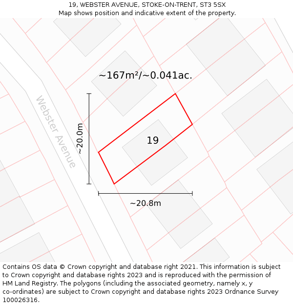 19, WEBSTER AVENUE, STOKE-ON-TRENT, ST3 5SX: Plot and title map