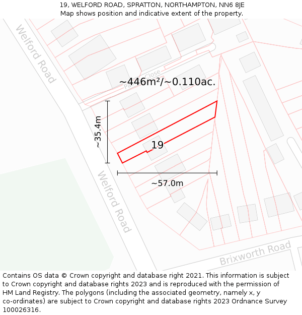 19, WELFORD ROAD, SPRATTON, NORTHAMPTON, NN6 8JE: Plot and title map