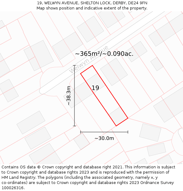 19, WELWYN AVENUE, SHELTON LOCK, DERBY, DE24 9FN: Plot and title map