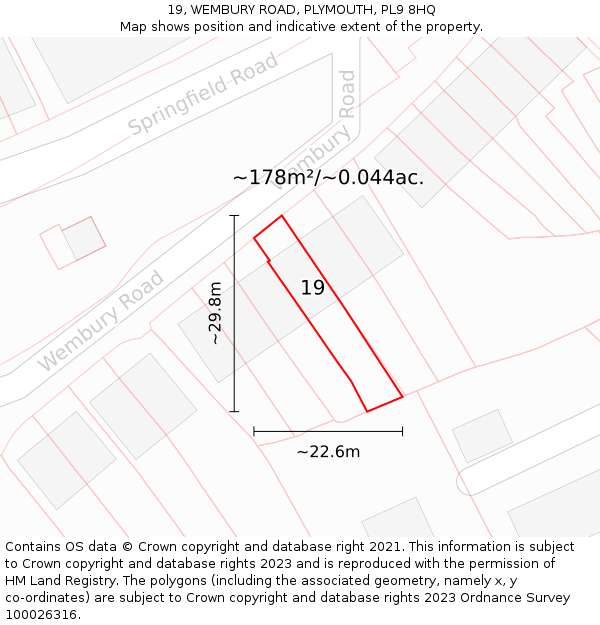 19, WEMBURY ROAD, PLYMOUTH, PL9 8HQ: Plot and title map